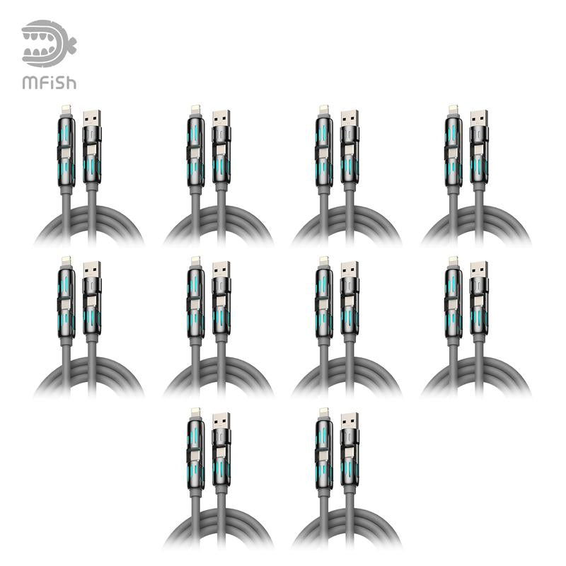 Mfish Armored Dragon I 4-In-1 Multi 240W Fast Charging Super Liquid Silicone Cable with USB a Type C Lightning for Iphone17&Samsung Laptops Charger